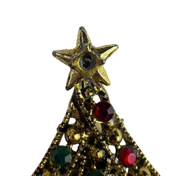 Hollycraft Women’s Gold Tone Christmas Tree Rhinestone Brooch Pin - Picture 4 of 6